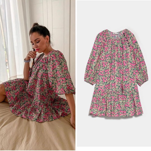 SOLD Zara puff shoulder print dress - Picture 2 of 16